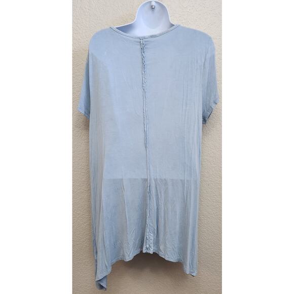 Terre Bleue Light Blue Shark Bite Hem Short Sleeves Top Large Lightweight Flowy - Picture 3 of 5